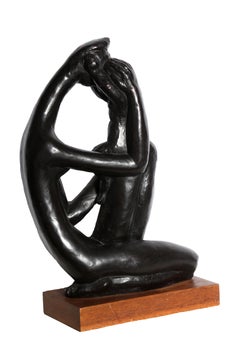 Mother and Child, Abstract Patinaed Resin Sculpture by Manuel Carbonell