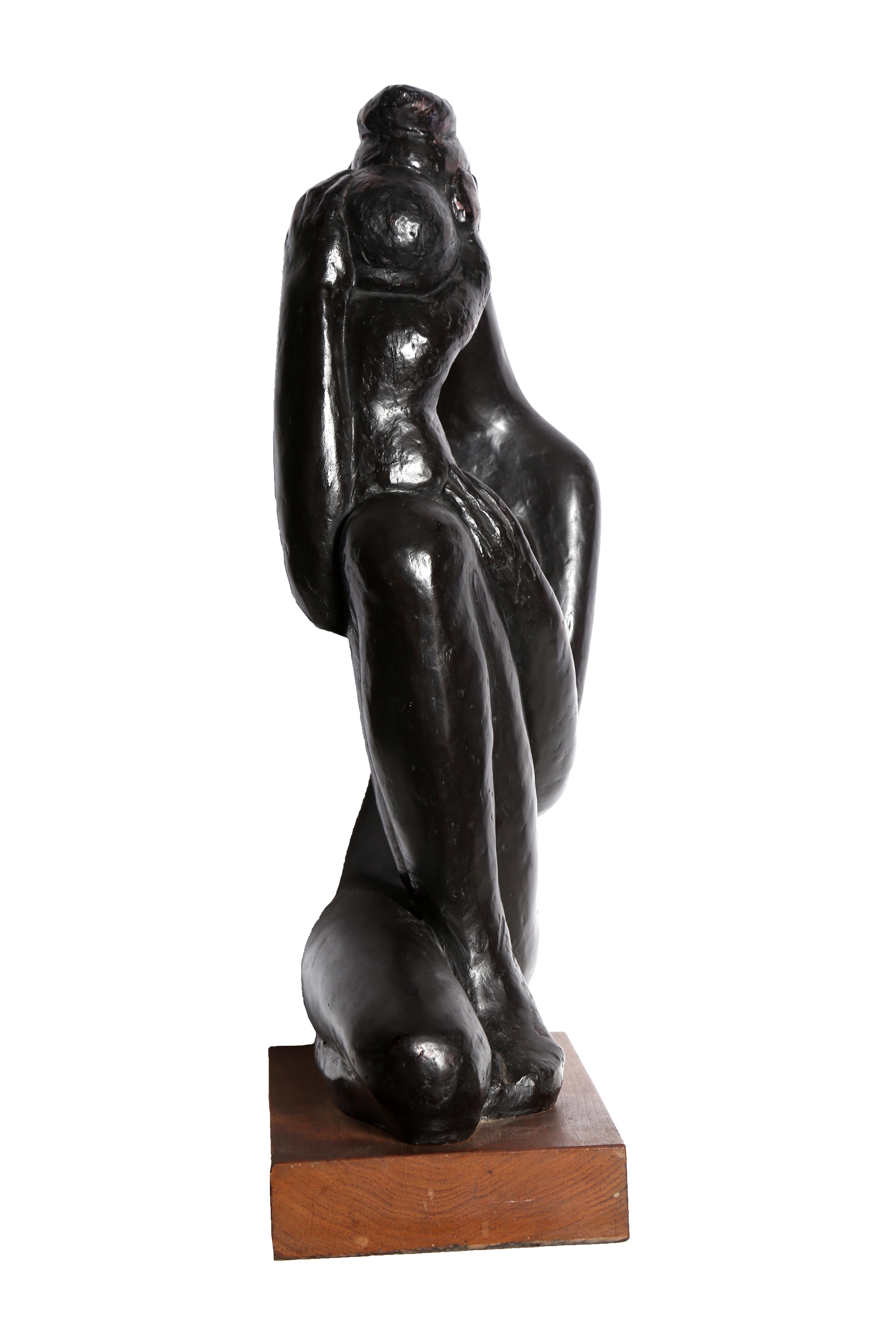 Mother and Child, Abstract Patinaed Resin Sculpture by Manuel Carbonell For Sale 1