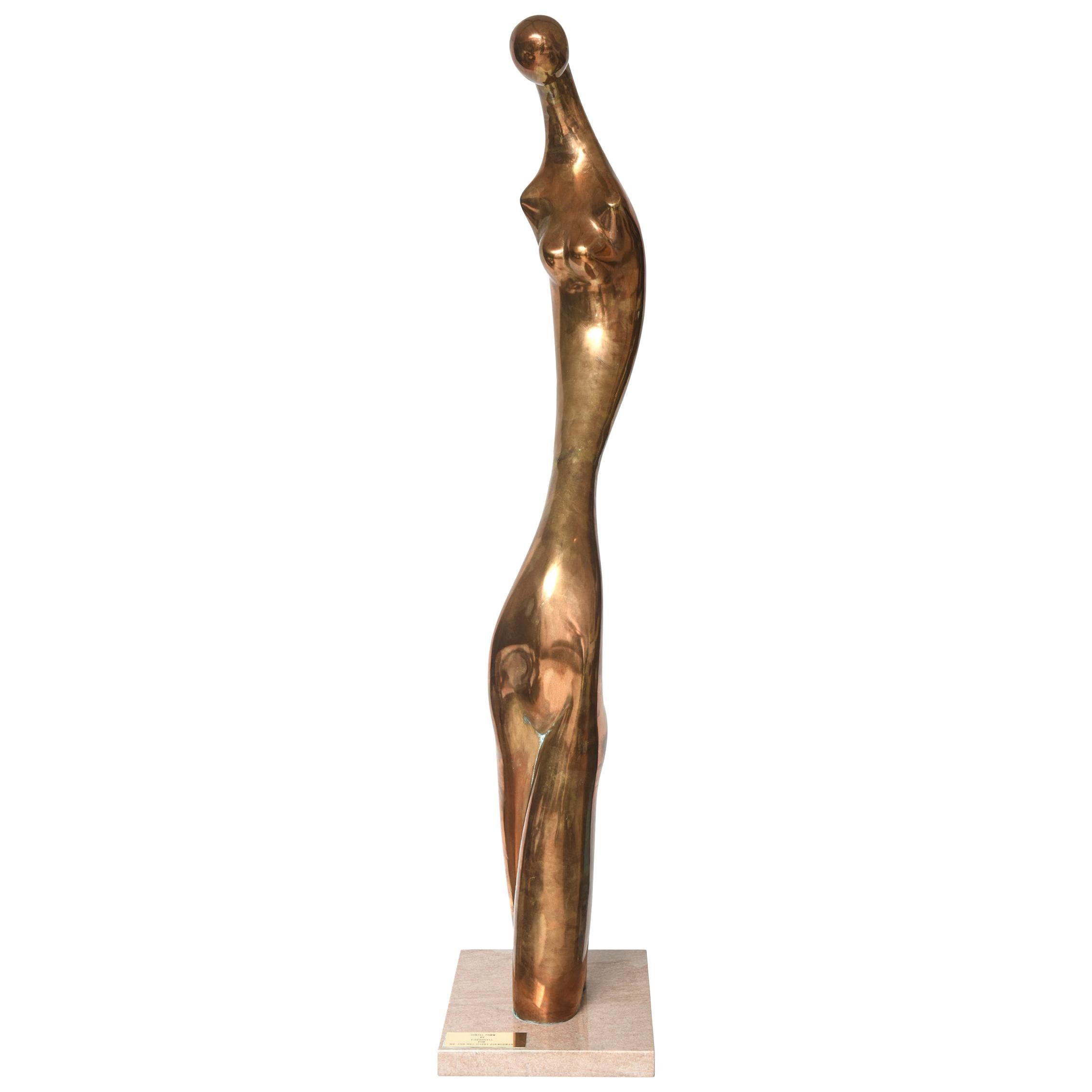 Manuel Carbonell Limited Edition Simple Form Figure Bronze Sculpture, circa 1976 For Sale