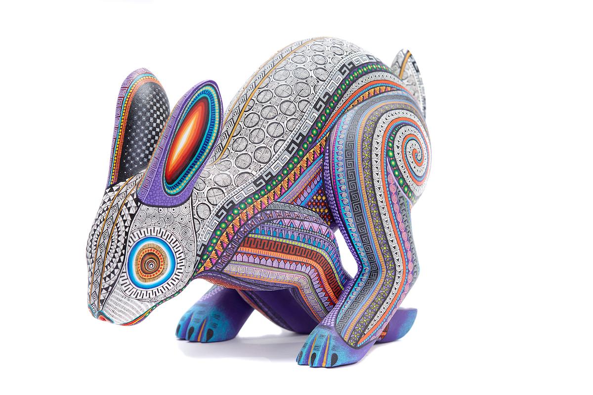 Conejo Contento - Happy Rabbit - Mexican Folk Art  Cactus Fine Art - Brown Figurative Sculpture by Manuel Cruz Prudencio 