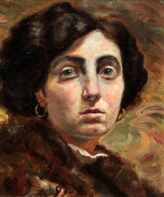 Female Portrait Oil Painting on Panel, Framed, Signed, Early 20th Century