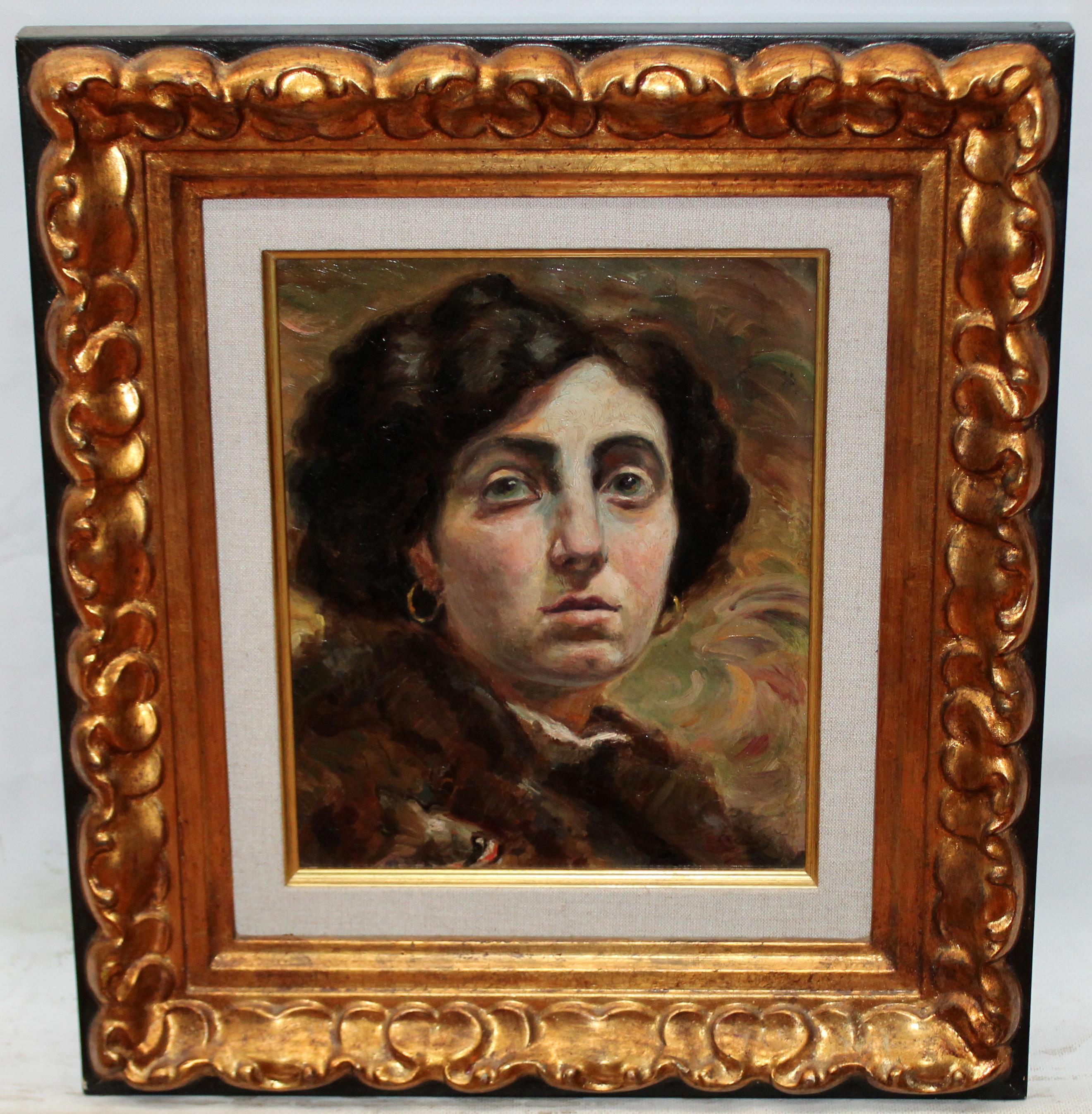 Female Portrait Oil Painting on Panel, Framed, Signed, Early 20th Century