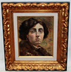 Female Portrait Oil Painting on Panel, Framed, Signed, Early 20th Century