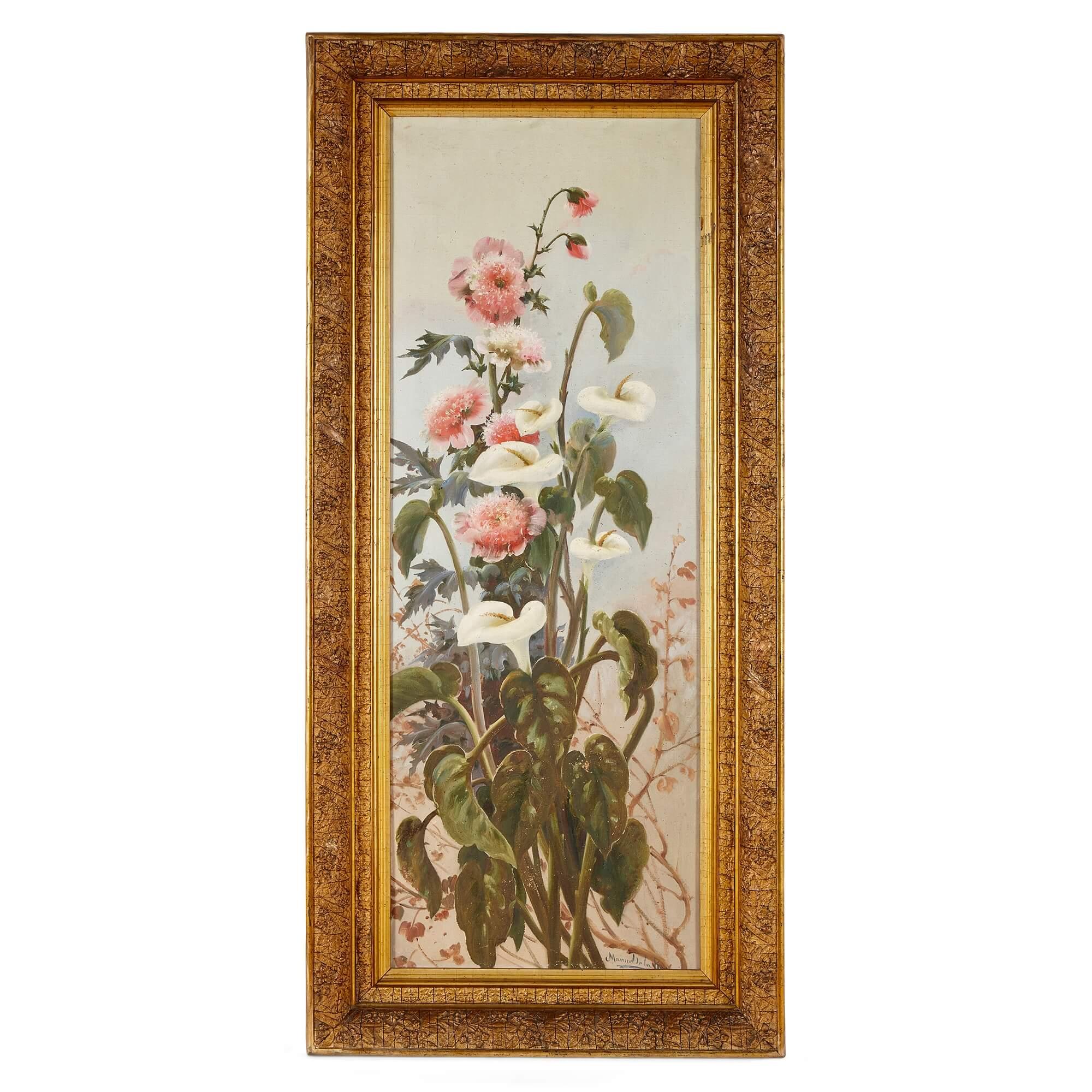 Large Spanish Painting of Flowers by Manuel de la Rosa