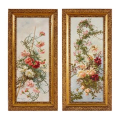 Pair of Floral Still Life Paintings by Manuel de la Rosa