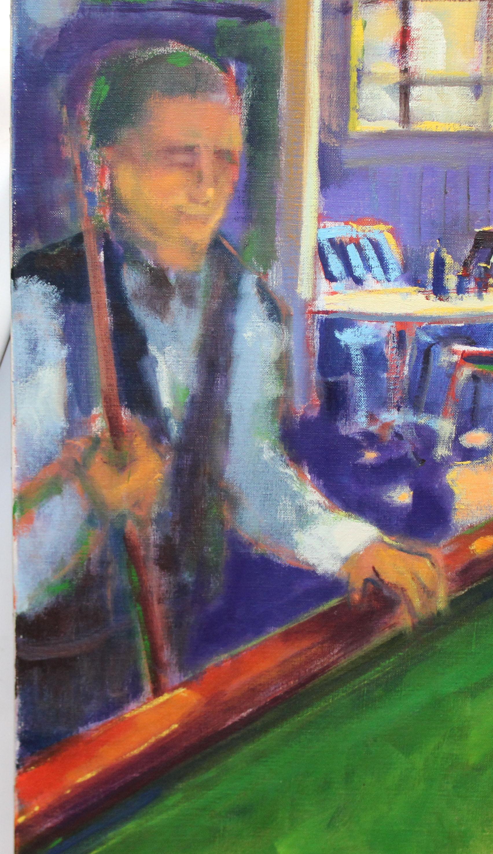 La partida - Óleo sobre tela - 97 x 130 cms. - Gris Interior Painting par Manuel Doblas Pinto