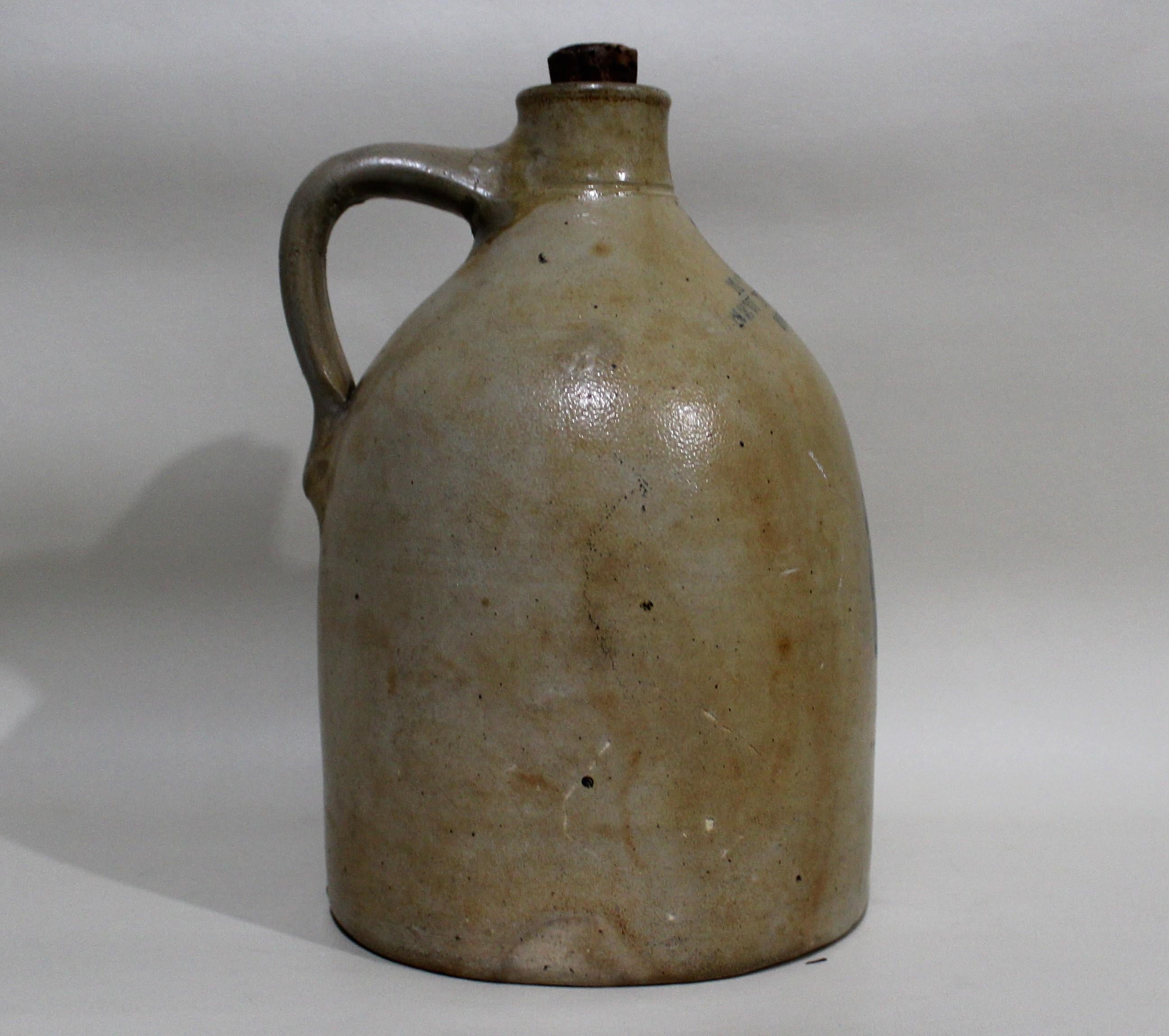 American Manuel Enos New Bedford Massachusetts Stoneware Whisky Jug