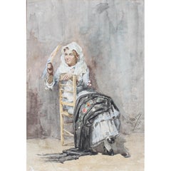 Manuel Espinosa y Carbia (Spanish, b.1840) Fine Watercolor "Seated Spanish Maja"