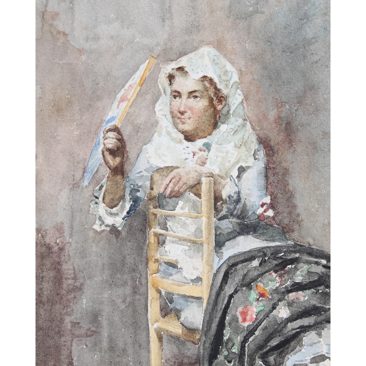Coloniale spagnolo Manuel Espinosa y Carbia (spagnolo, nato nel 1840) Acquerello fine 