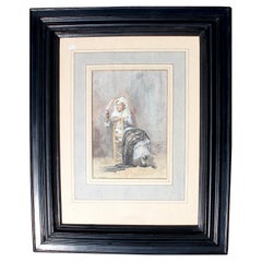 Manuel Espinosa y Carbia (Espagne, né en 1840, espagnol , aquarelle espagnole Maja assise