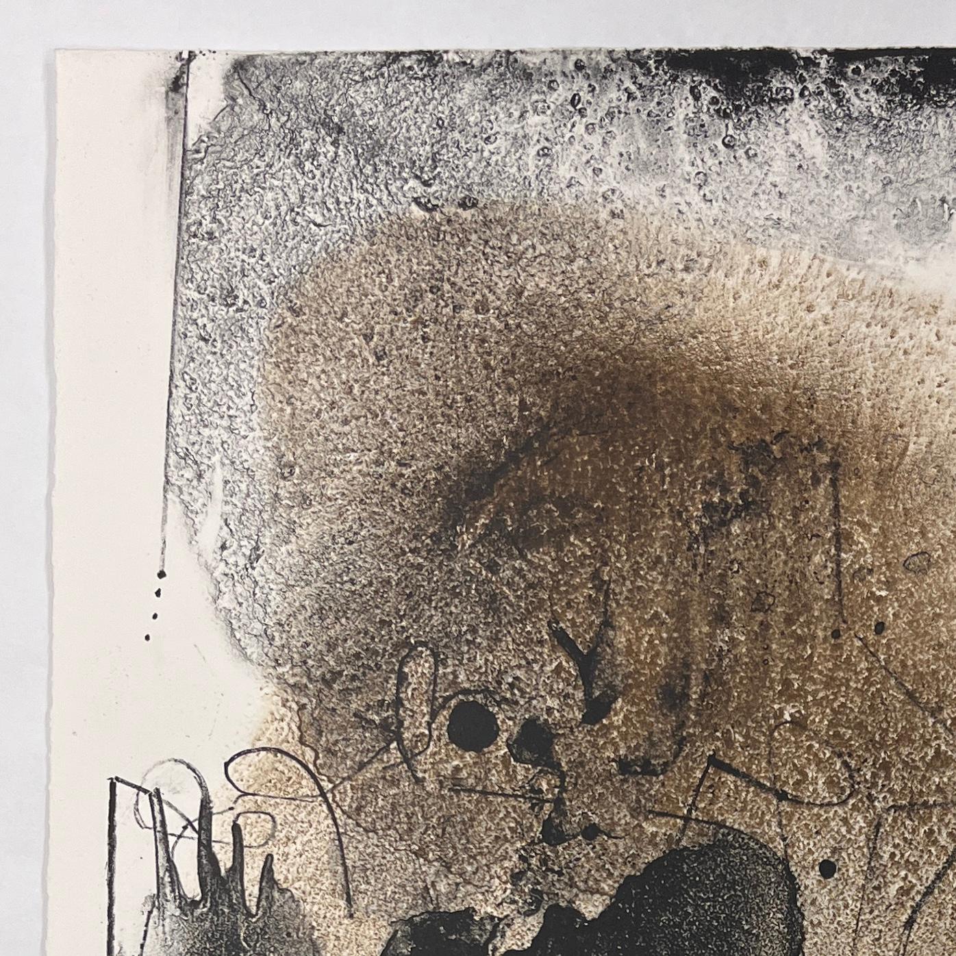 MANUEL FELGUEREZ Original Signed Engraving Limited Edition Mexican Art Abstract - Beige Abstract Print by Manuel Felguérez