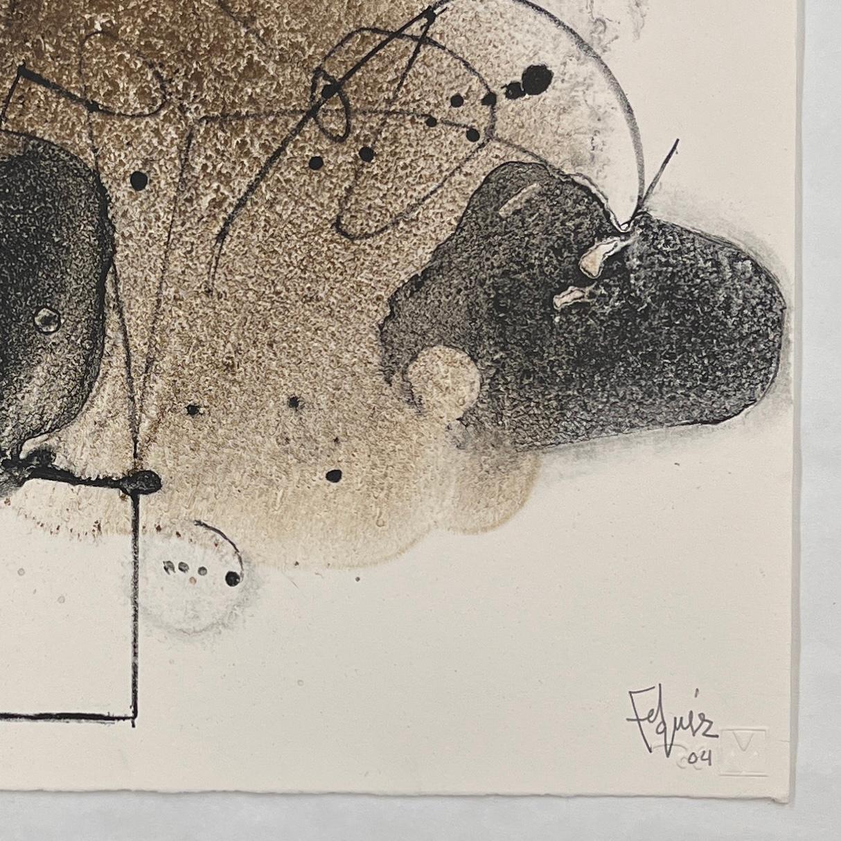 MANUEL FELGUEREZ Original Signed Engraving Limited Edition Mexican Art Abstract For Sale 2