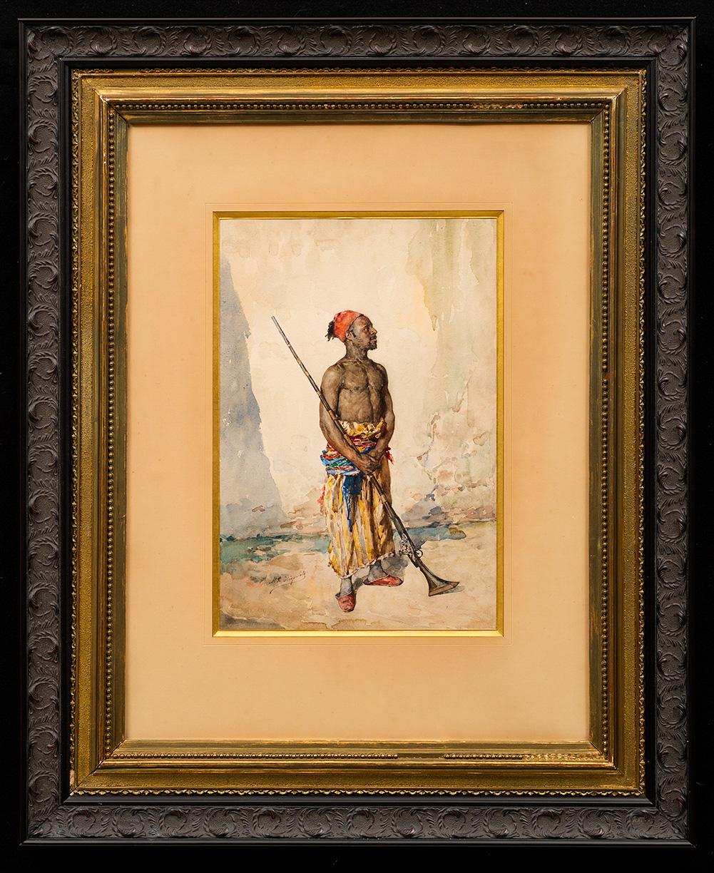 Orientalist "Moorish Soldier Holding a Rifle" Manuel Garcia Hispaleto 