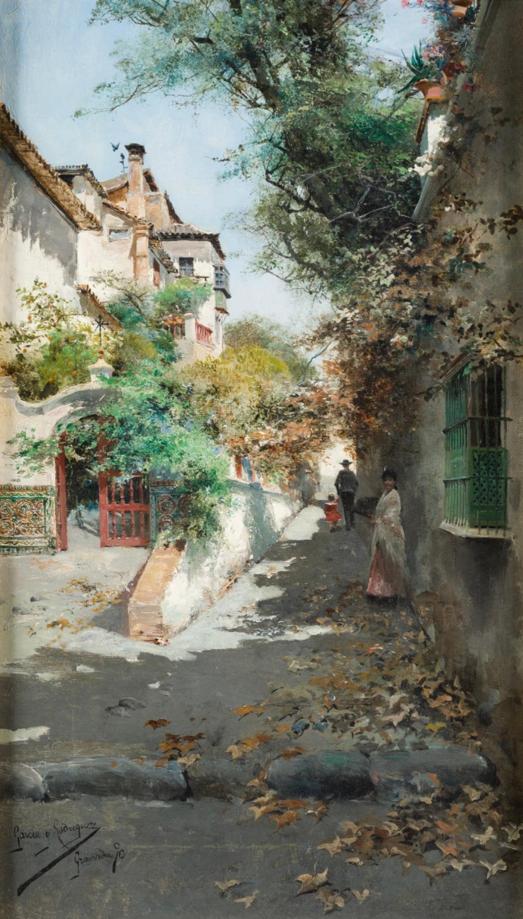 „A Street in Granada“, Öl auf Leinwand, 19. Jahrhundert, von Manuel Garca y Rodrguez – Painting von Manuel García y Rodríguez