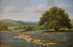 "BLUBONNET" PAISAJE DE FLORES SILVESTRES DE TEXAS HILL COUNTRY 30 X 42 ENMARCADO