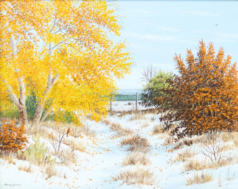 Manuel Garza Landscape Painting - Snowy Landscape w Cardinal