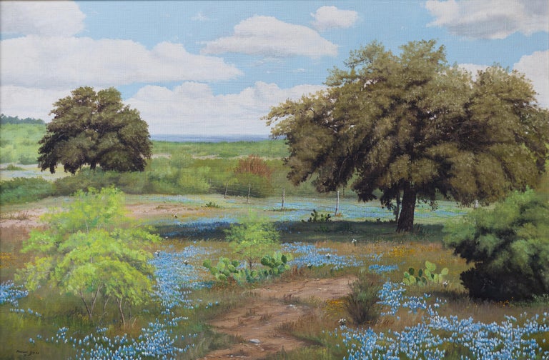 Manuel Garza Landscape Painting - Texas Pastoral Landscape with Bluebonnets