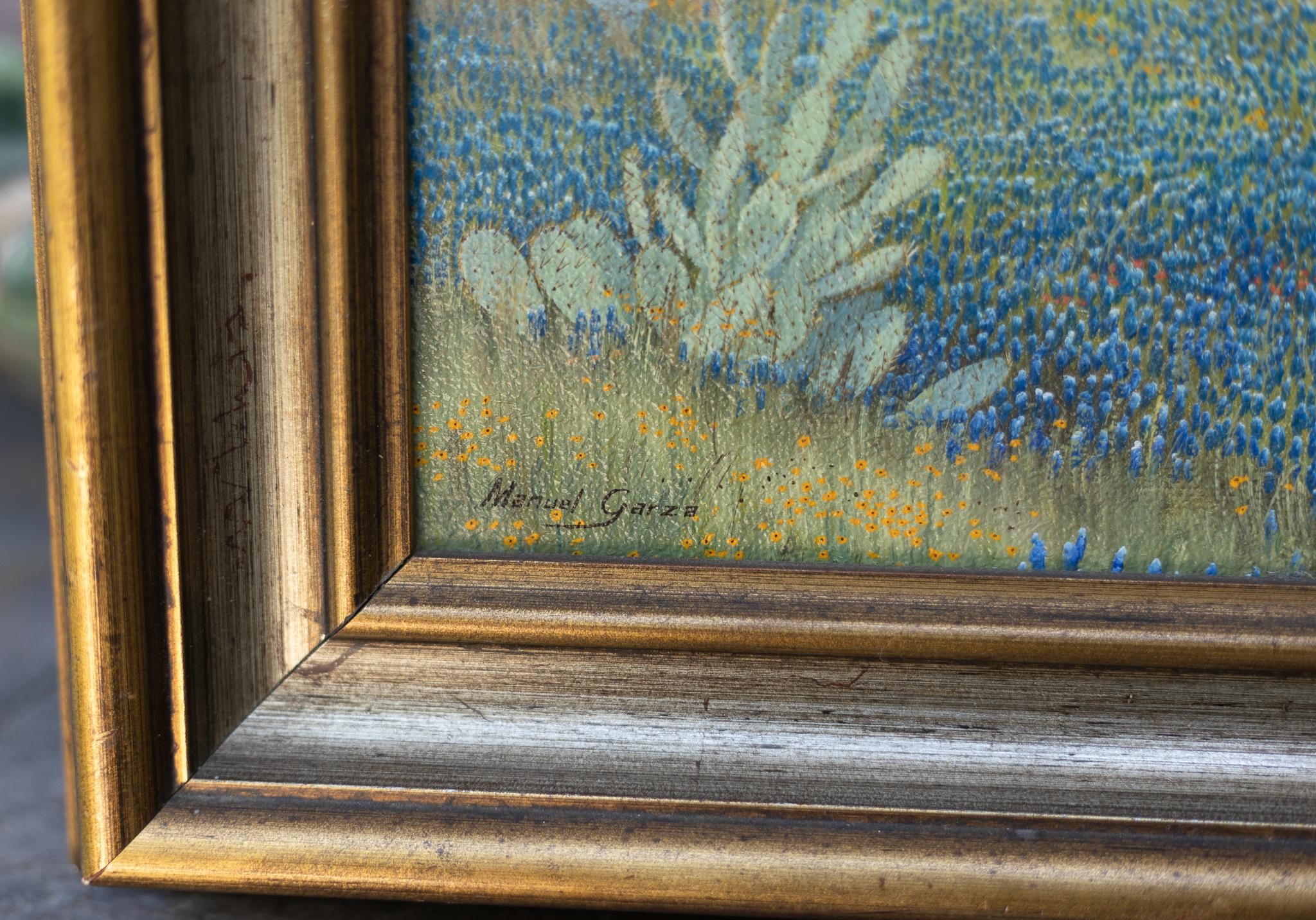 Paysage sans titre Paysage des collines Bluebonnets - Réalisme américain Painting par Manuel Garza