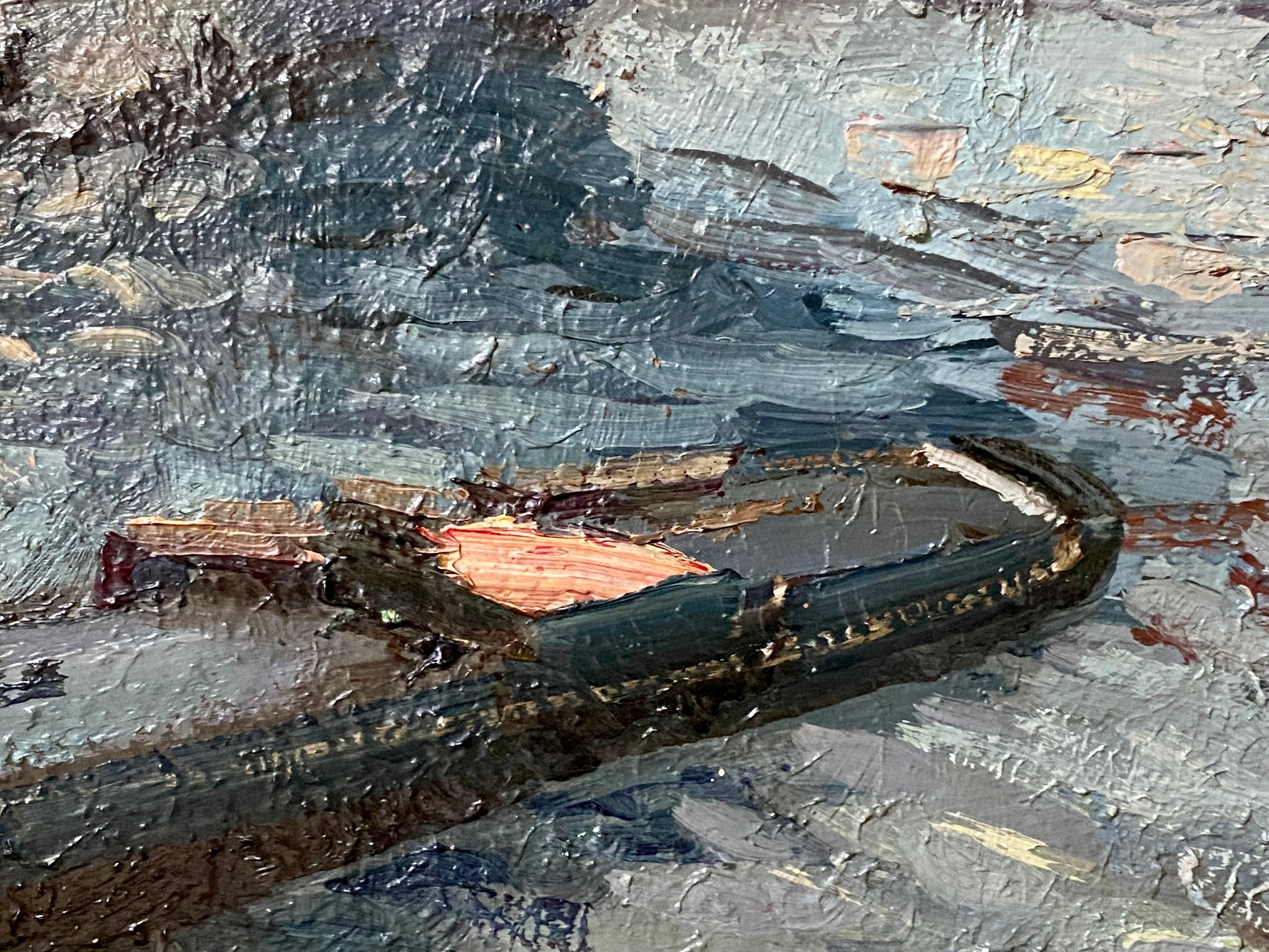 Grande paesaggio urbano francese post impressionista di Parigi - fiume Senna - Painting Postimpressionismo di Manuel Gil