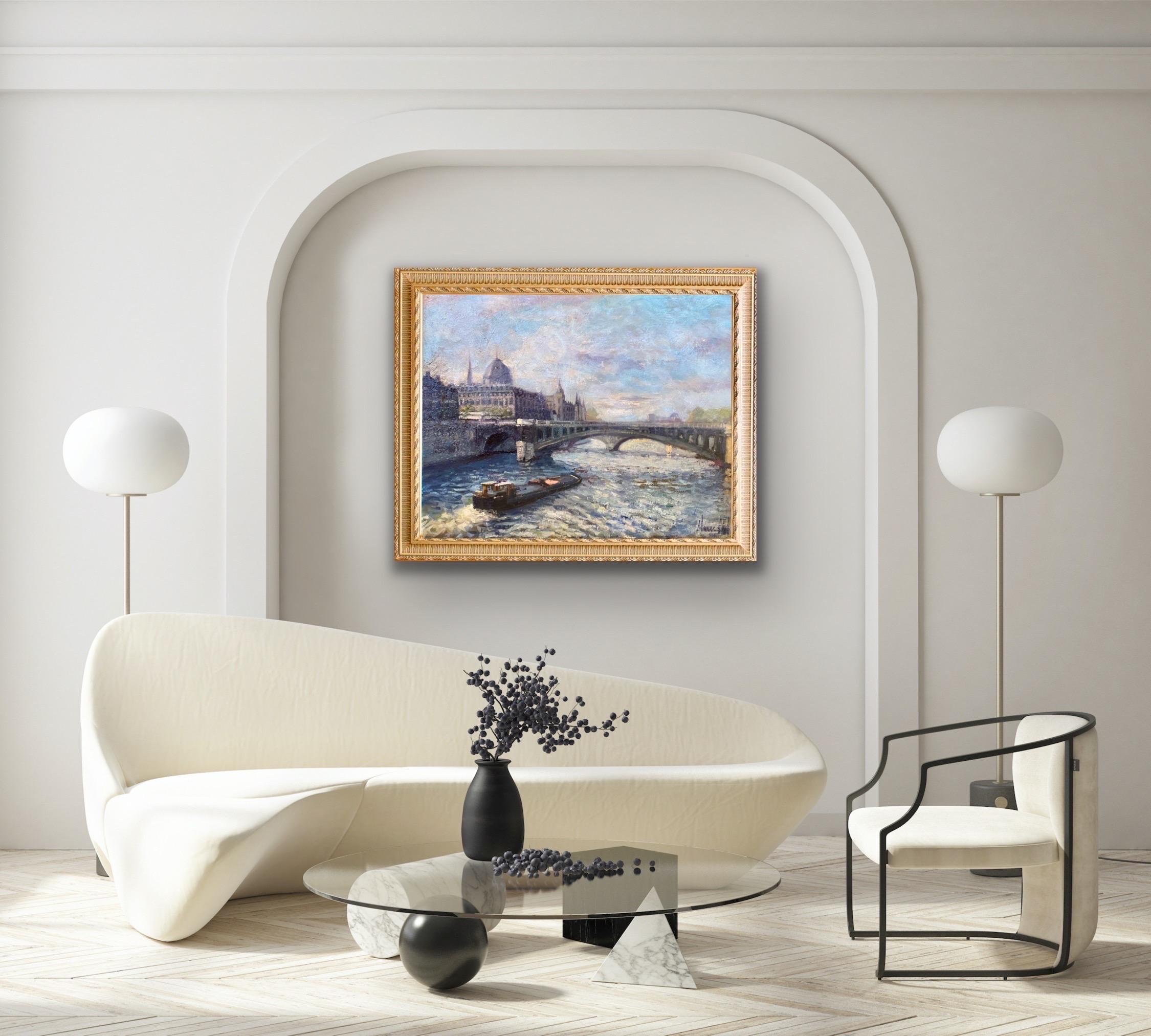 Grande paesaggio urbano francese post impressionista di Parigi - fiume Senna 3