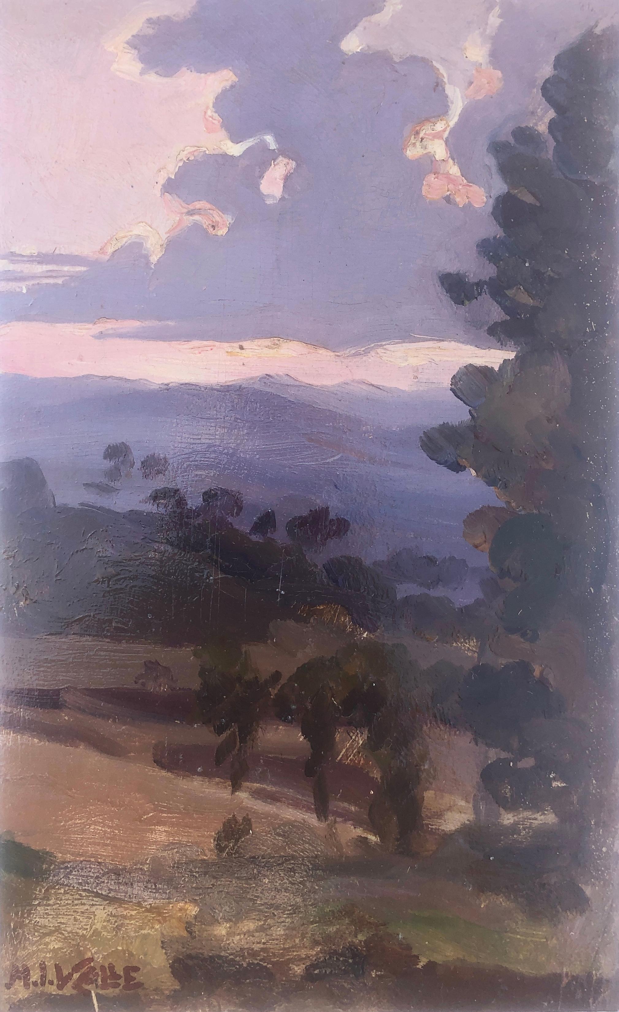 Manuel Isidor Valle Micolau Landscape Painting - Spanish landscape oil on board painting Spain impressionism