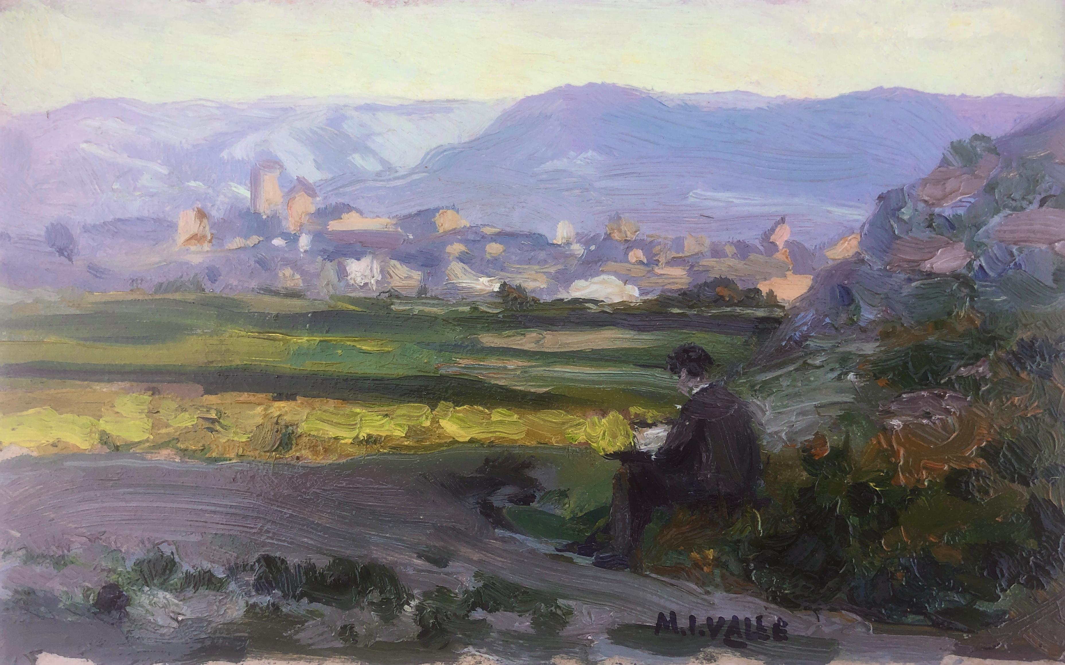 Manuel Isidor Valle Micolau Landscape Painting - Spanish landscape oil on board painting Spain painter