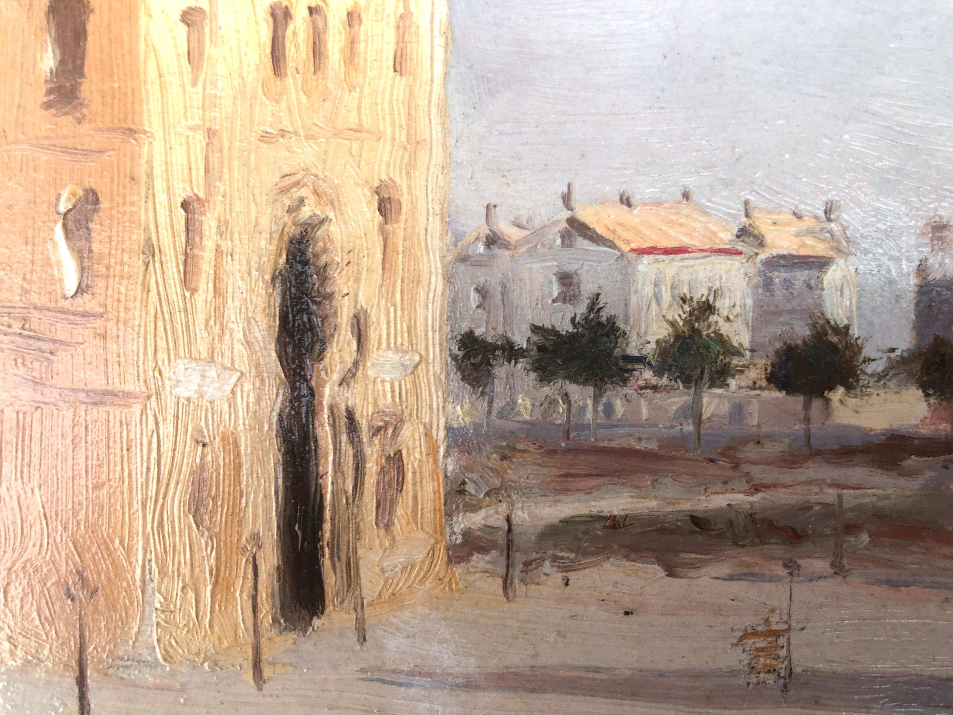 Spanish village landscape oil on cardboard painting Spain - Impressionist Painting by Manuel Isidor Valle Micolau