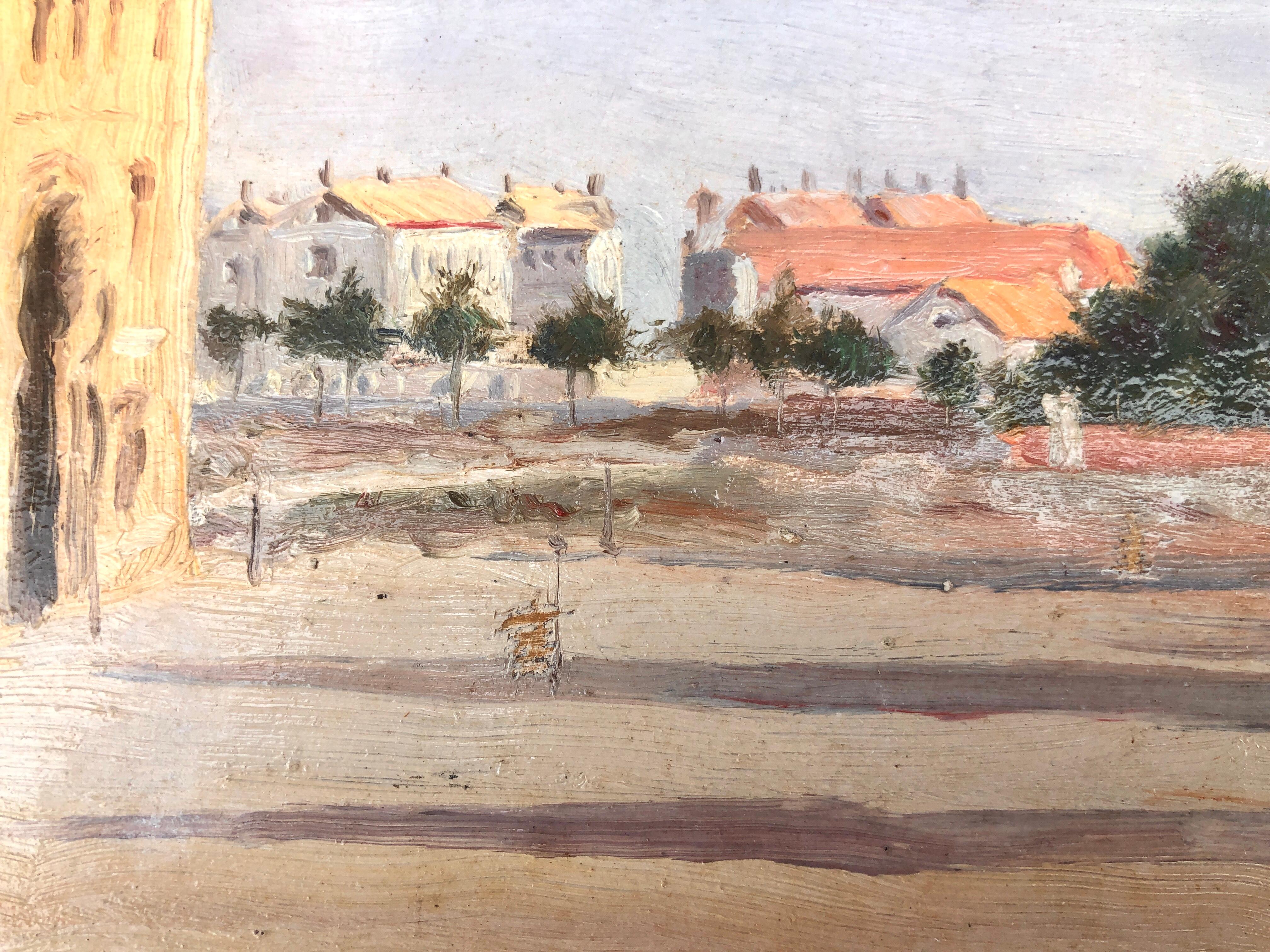 Spanish village landscape oil on cardboard painting Spain For Sale 1