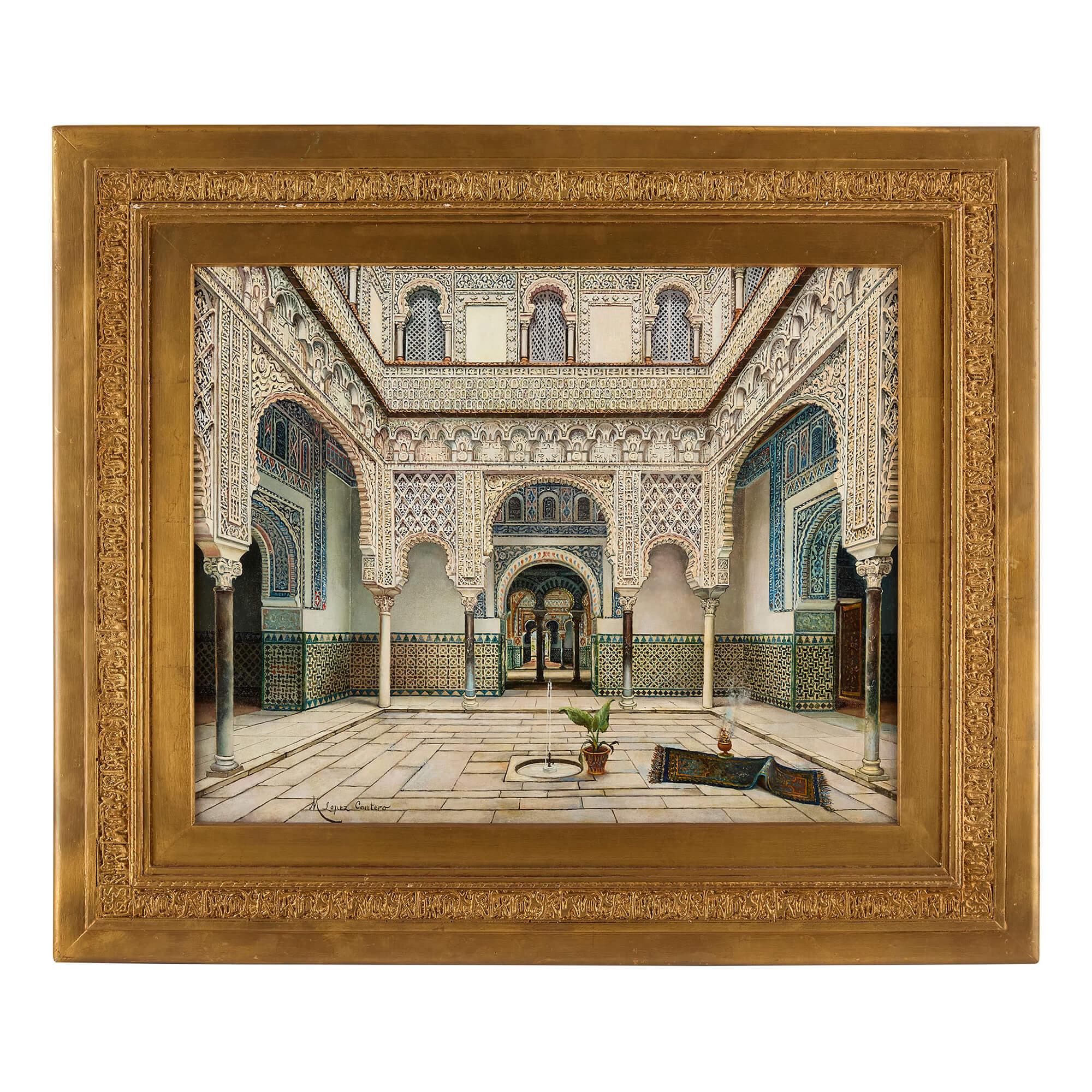 Spanisches orientalisches Ölgemälde des Alcázar von Sevilla von López Cantero