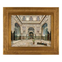 Spanish Orientalist Oil Painting of the Alcázar of Seville by López Cantero