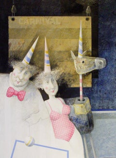 Carnival Oil Painting on Panel Post Modern In Stock