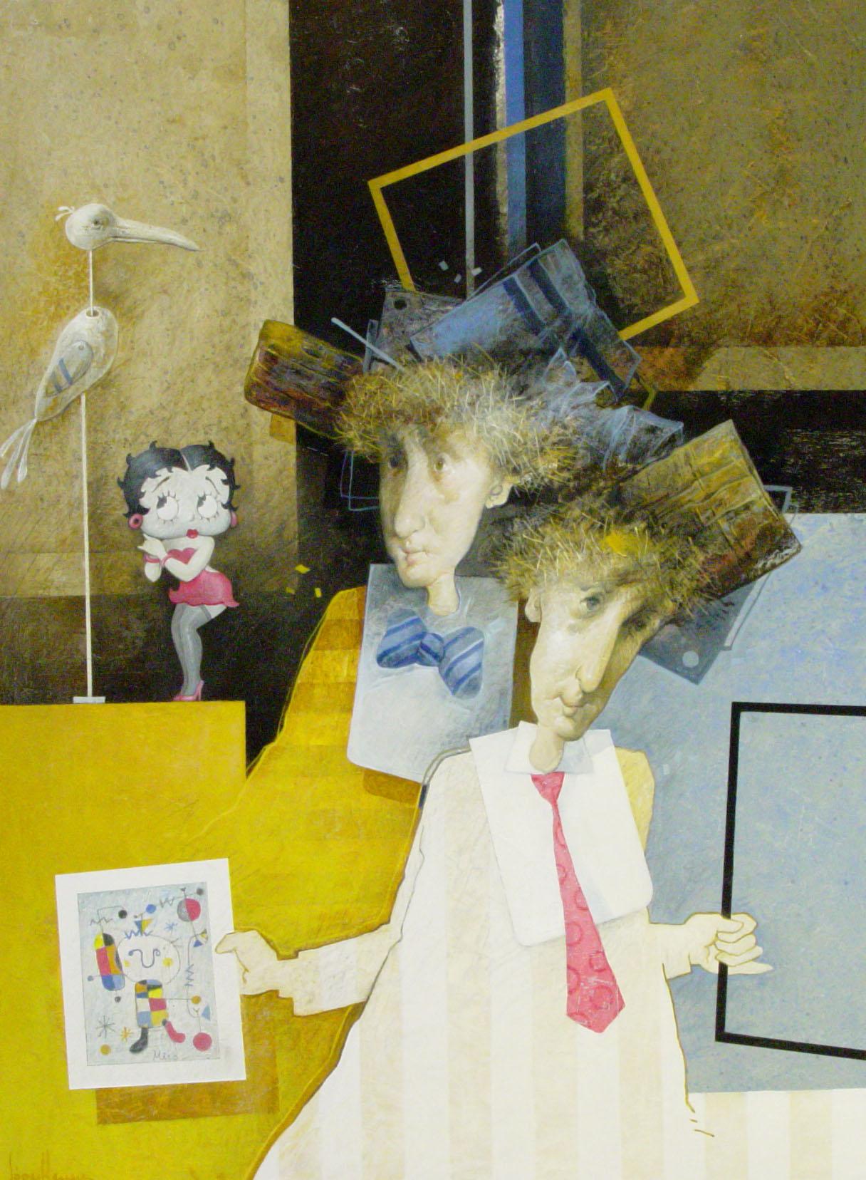 Peinture à l'huile sur panneau post-moderne « Betty Boop » pour décorateurs, en stock
