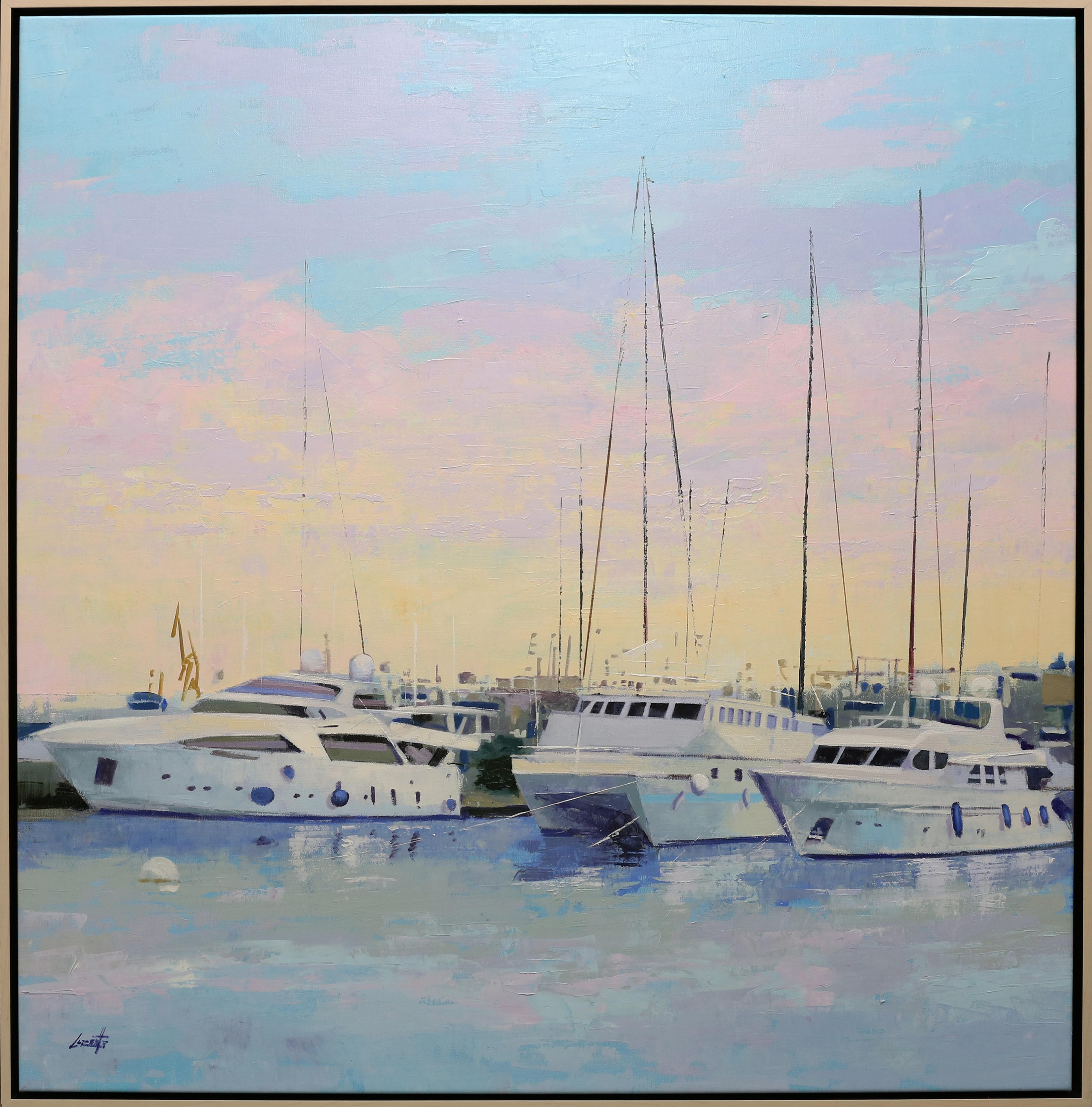 Manuel Lorente Landscape Painting - Boats in Harbor