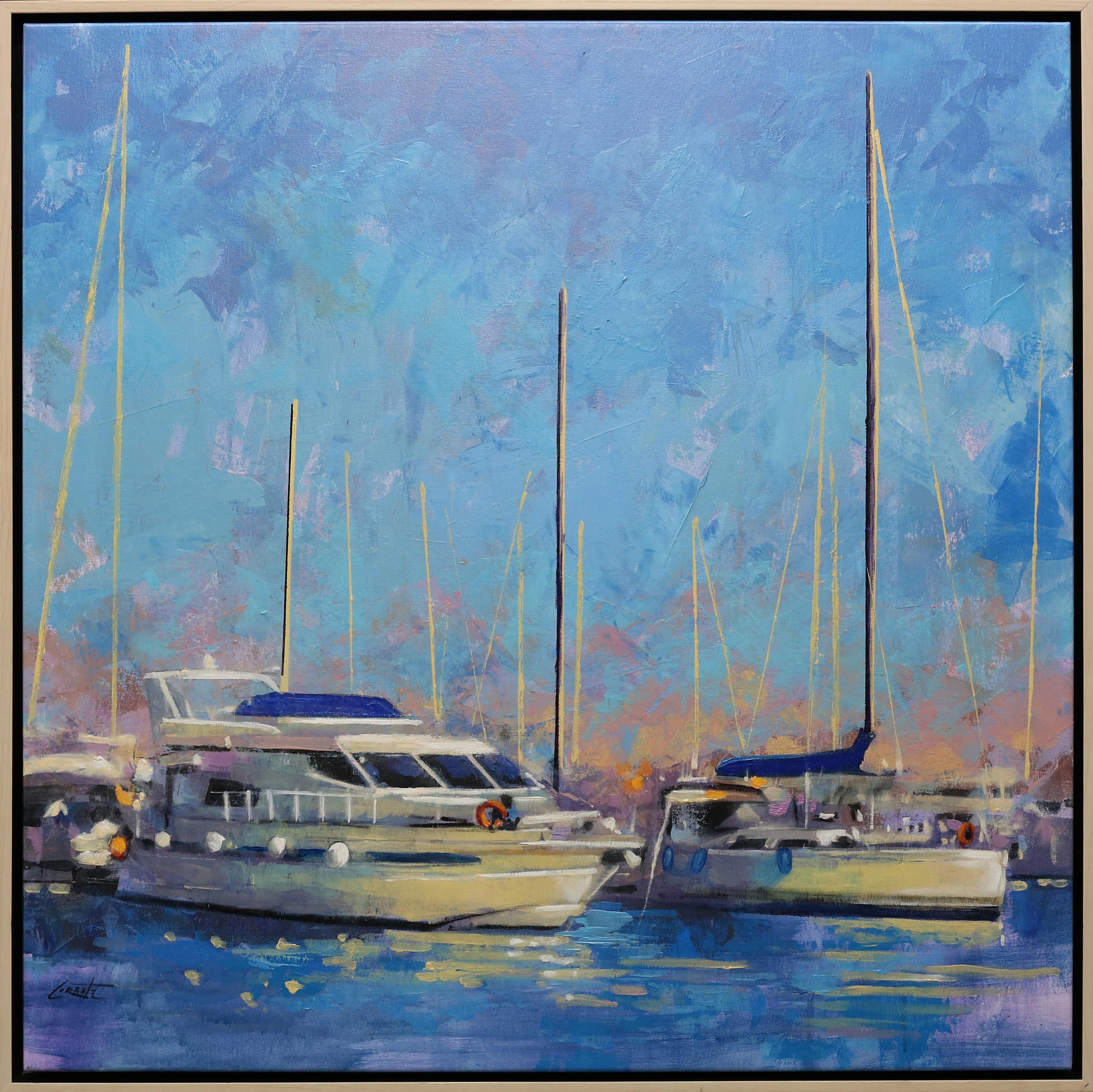 Manuel Lorente Landscape Painting - Boats in Port