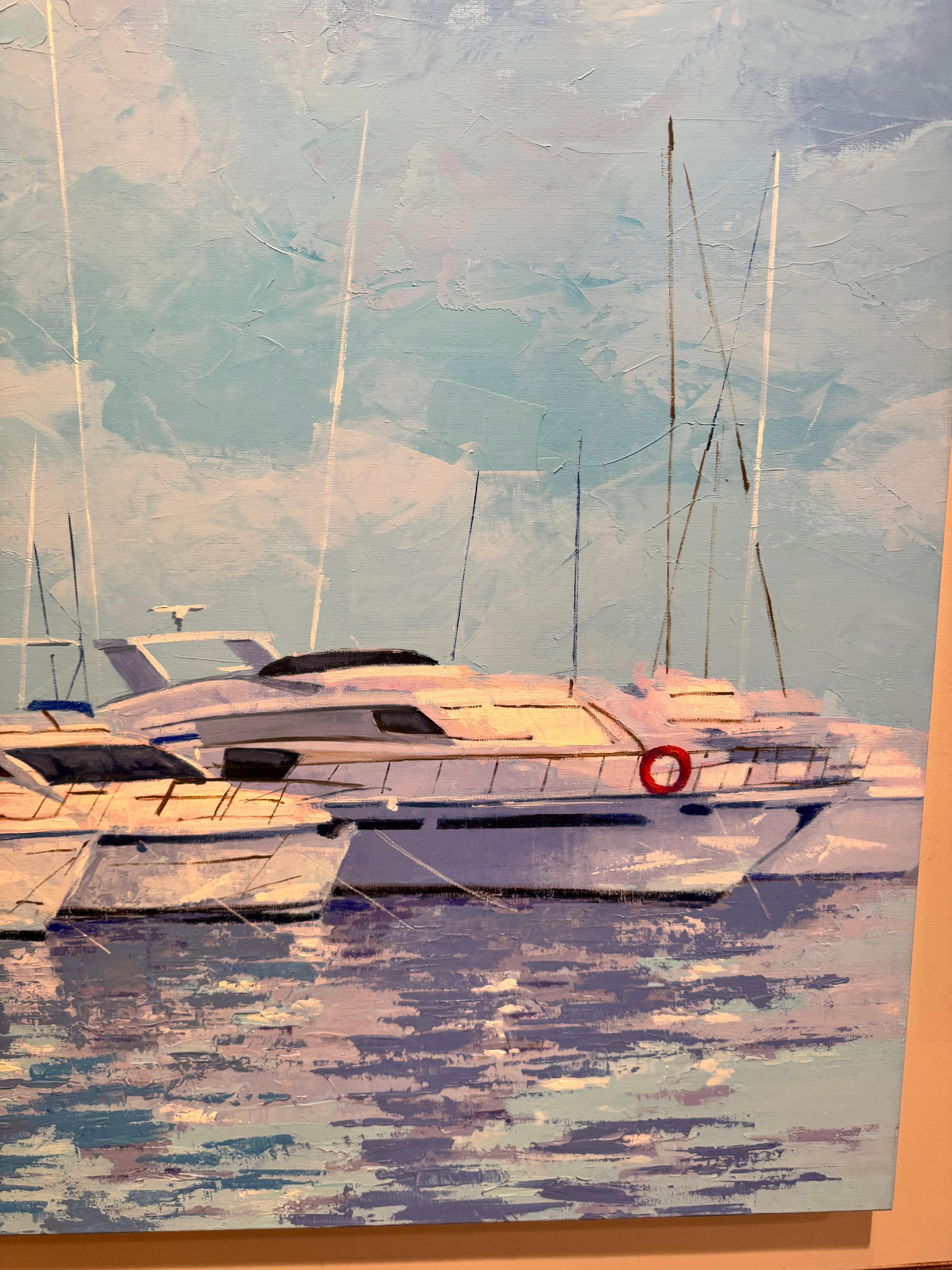 Yacht Life - Gray Landscape Painting by Manuel Lorente