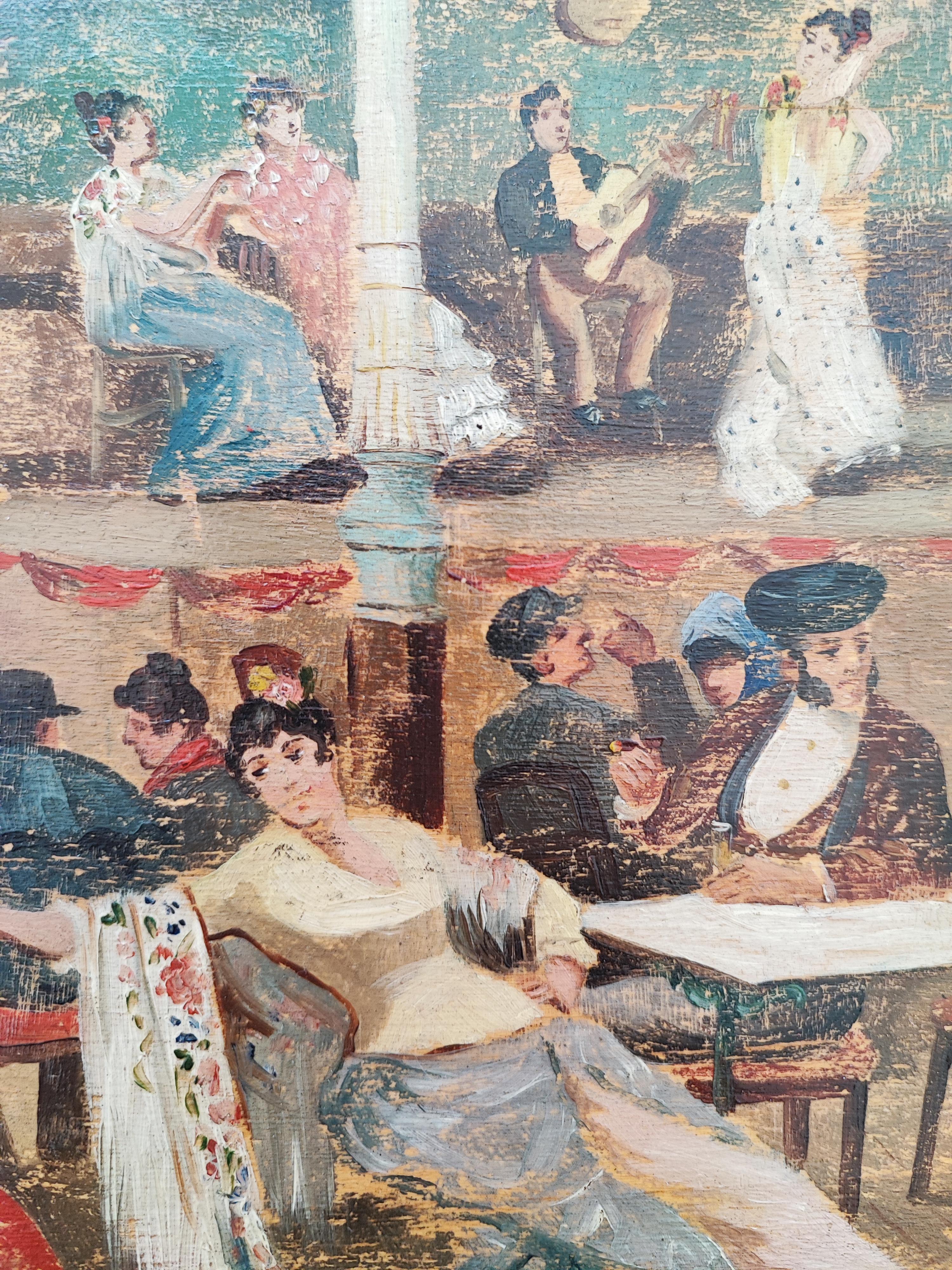 cafe dance show in Seville - Gray Interior Painting by Manuel Luque