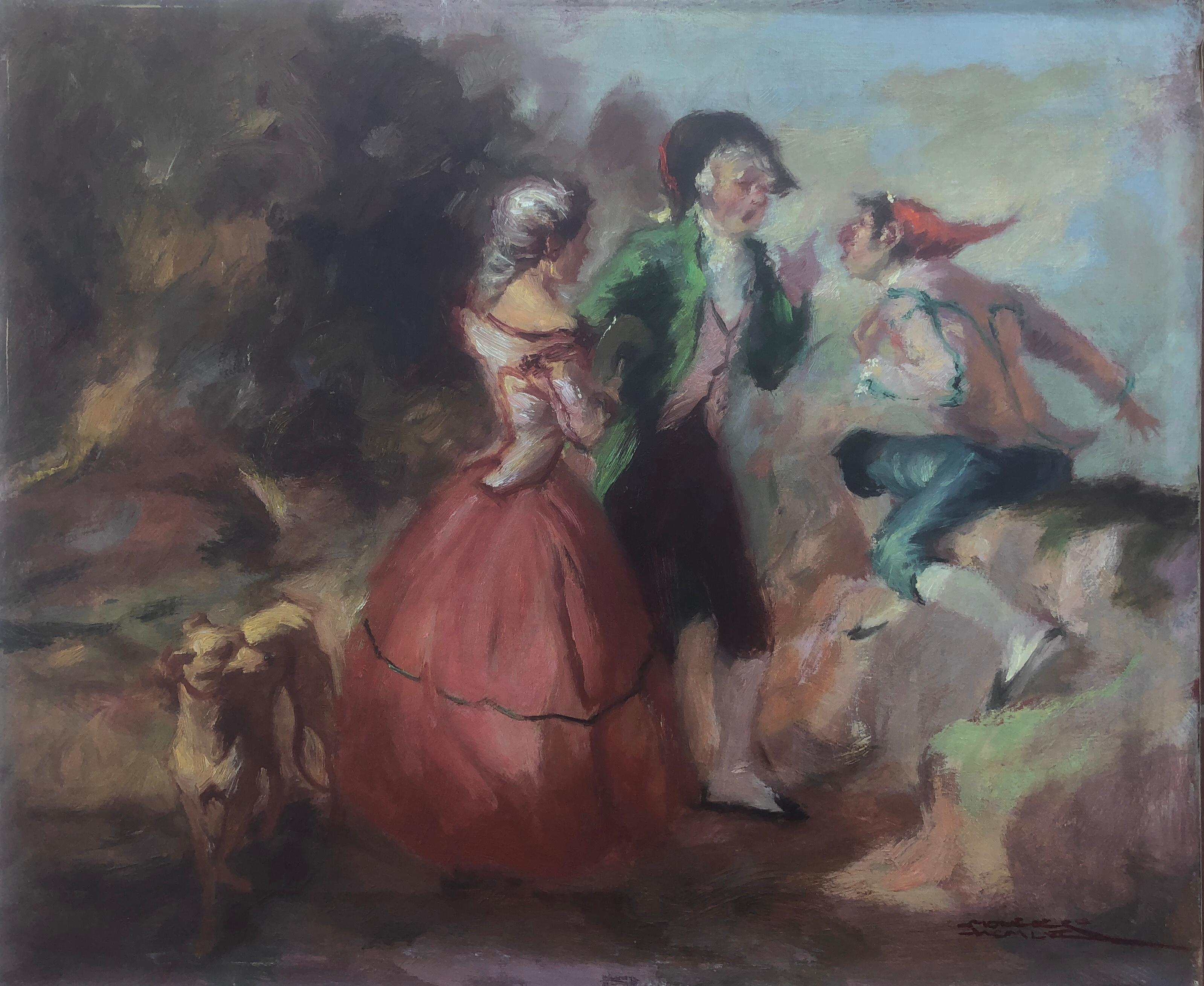 Escena goyesca pintura original al óleo sobre lienzo