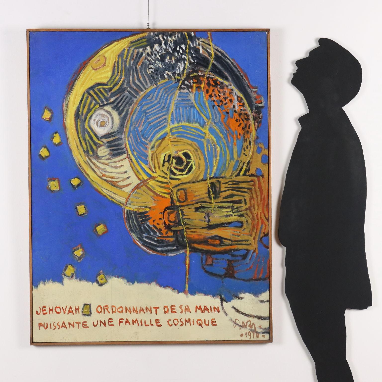 Jehovah Ordonnant de sa Main Puissante une Famille Cosmique, 1970 - Painting de Manuel Orazi 