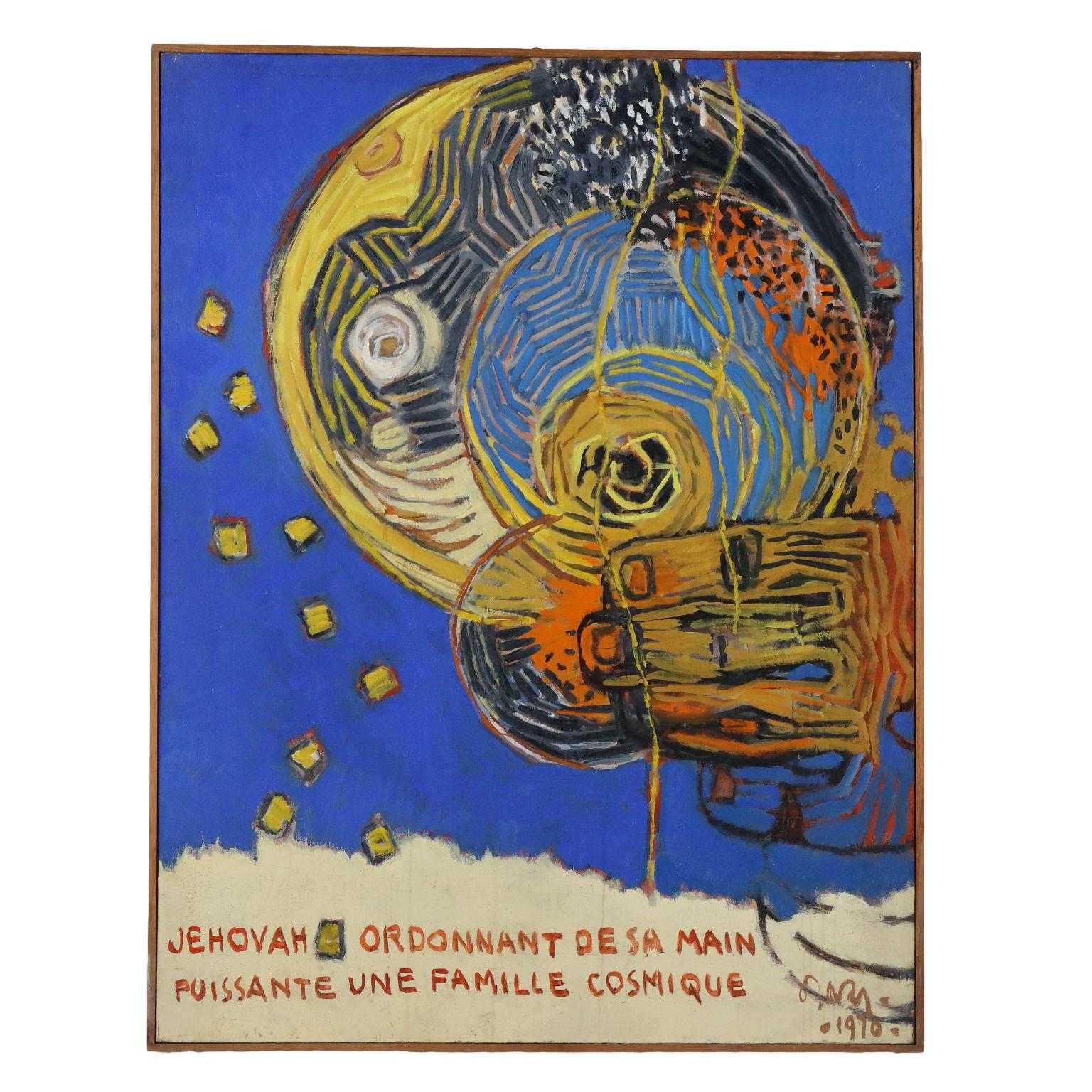 Abstract Painting de Manuel Orazi  - Jehovah Ordonnant de sa Main Puissante une Famille Cosmique, 1970