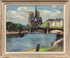 Modern impressionist Oil Painting Notre Dame Paris Seine River Ortiz de Zarate