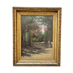Impressionnisme, huile sur toile « Scène de jardin », Manuel Ramos Artal, Espagne, signée