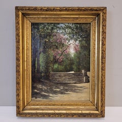 Impressionnisme, huile sur toile « Scène de jardin », Manuel Ramos Artal, Espagne, signée