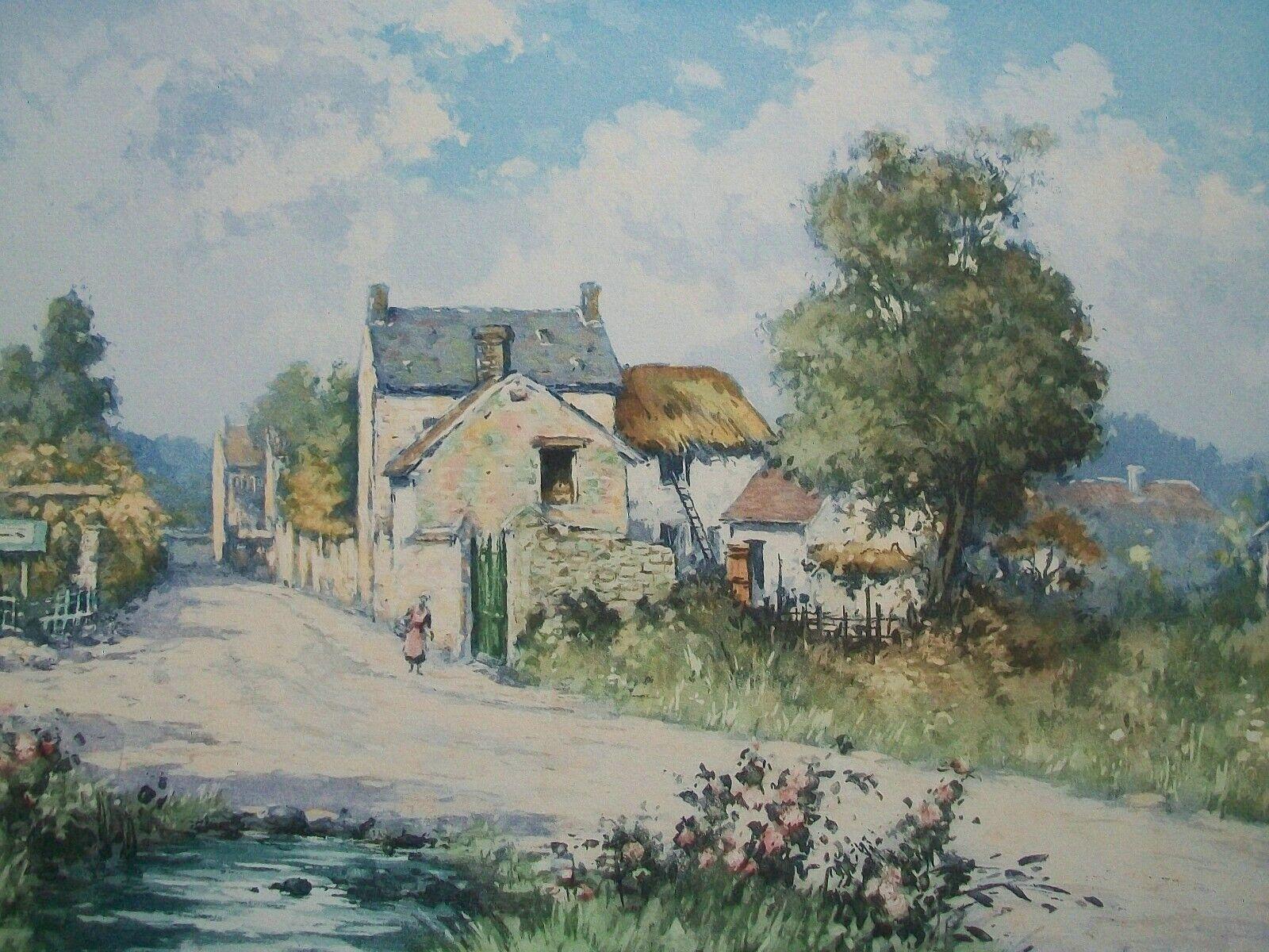 Manuel Robbe (1872-1936) - 'Entrance to Village' (Brittany) - Impressionist etching with aquatint on paper (mounted to card) - featuring a lone figure of a woman and houses within a village landscape - signed in pencil lower right - prominent