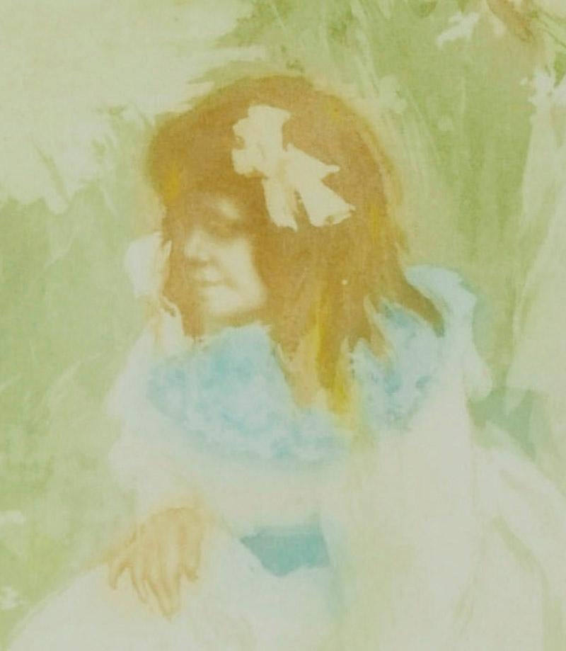 Avril (April)
Color aquatint and etching, c. 1906
Signed in pencil lower right
Edition: c. 100
Excellent impression, fresh colors
Reference: Merrill Chase Volume 1, No. 9
Condition: very good, very slight matt staining
                  colors very