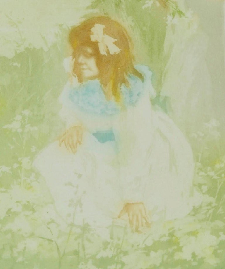 Avril (April)
Color aquatint and etching, c. 1906
Signed in pencil lower right
Edition: c. 100
Excellent impression, fresh colors
Reference: Merrill Chase Volume 1, No. 9
Condition: very good, very slight matt staining
                  colors very