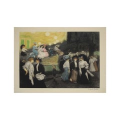 CIRCA 1920 Incisione originale all'acquatinta di Manuel Robbe - Place Blanche à Paris