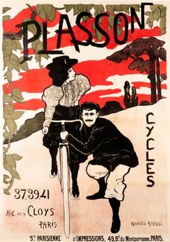 "Cycles Plasson" Original Vintage Bicycle Poster 1890s