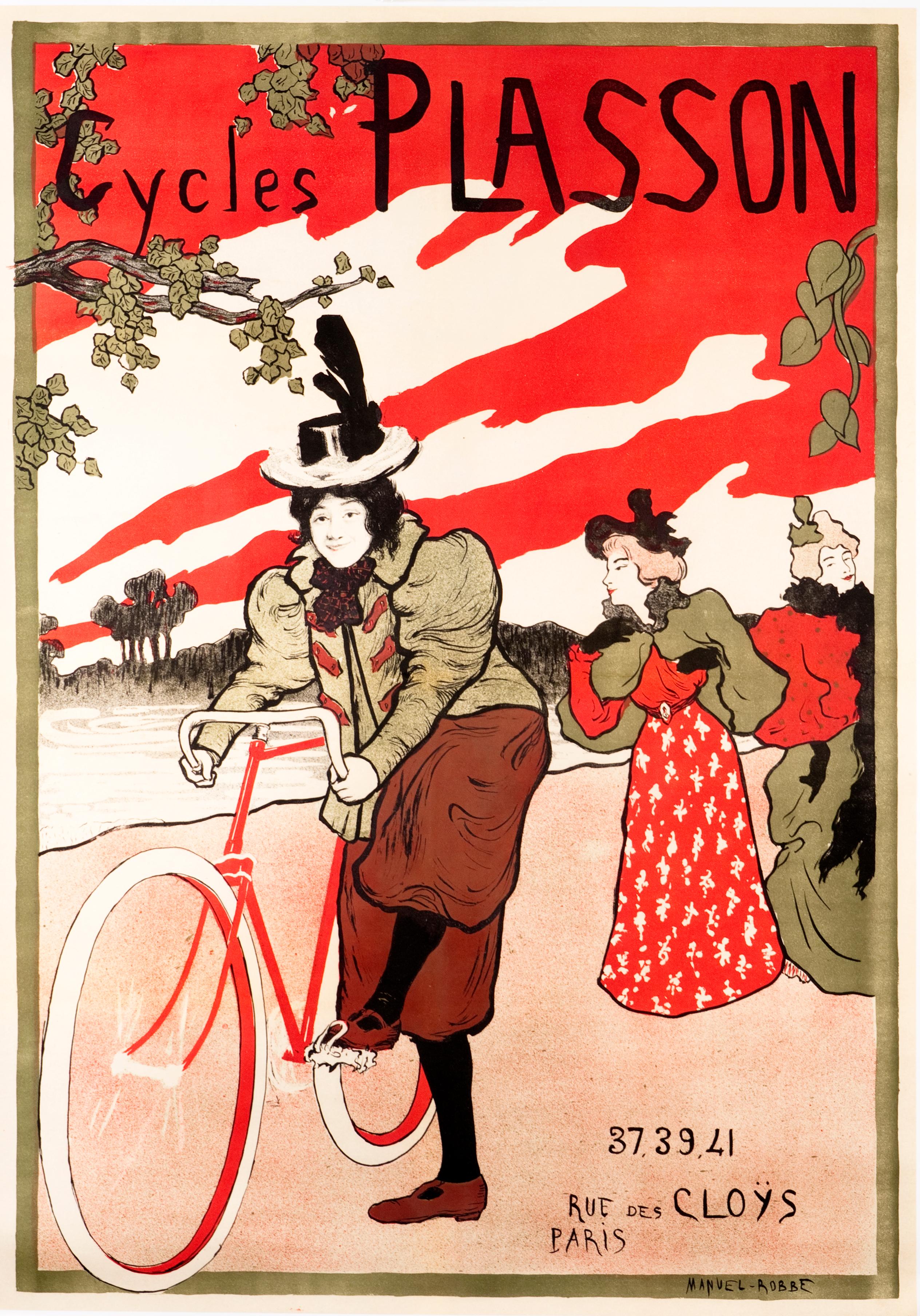 "Cycles Plasson" Original Vintage Cycling Poster - Print by Manuel Robbe