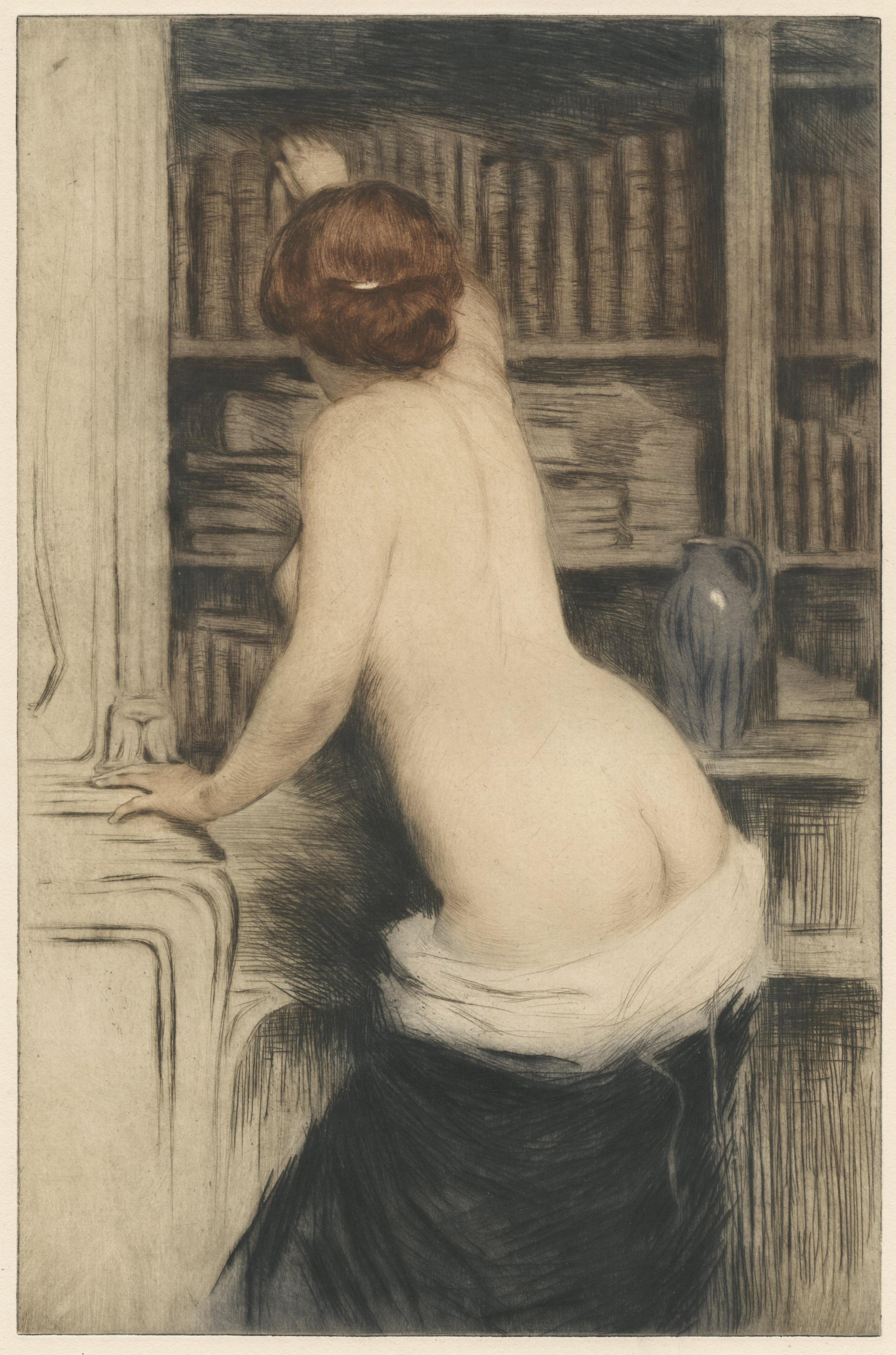 Manuel Robbe Nude Print - Le Bibliothecaire