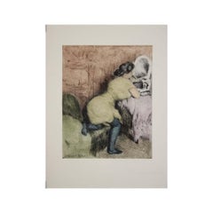 Original aquatint engraving created in 1904 by Manuel Robbe - Le maquillage